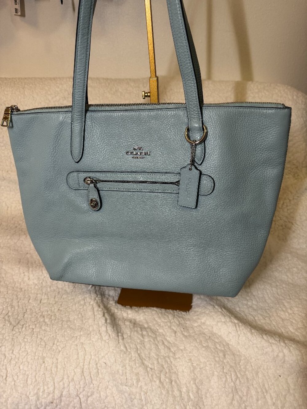 Coach Taylor Pebbled Leather Tote Bag in Blue Gray (Style 38312)